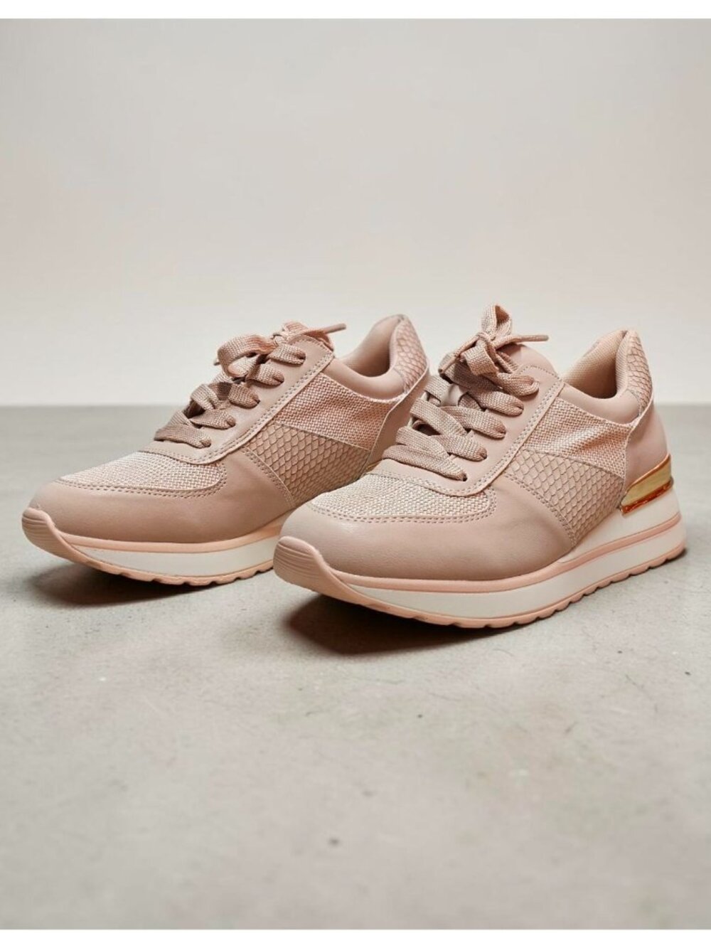 Blush Pink Womens Sneakers With Mesh Paneling & Gold Heel Accent - Picture 13 of 14